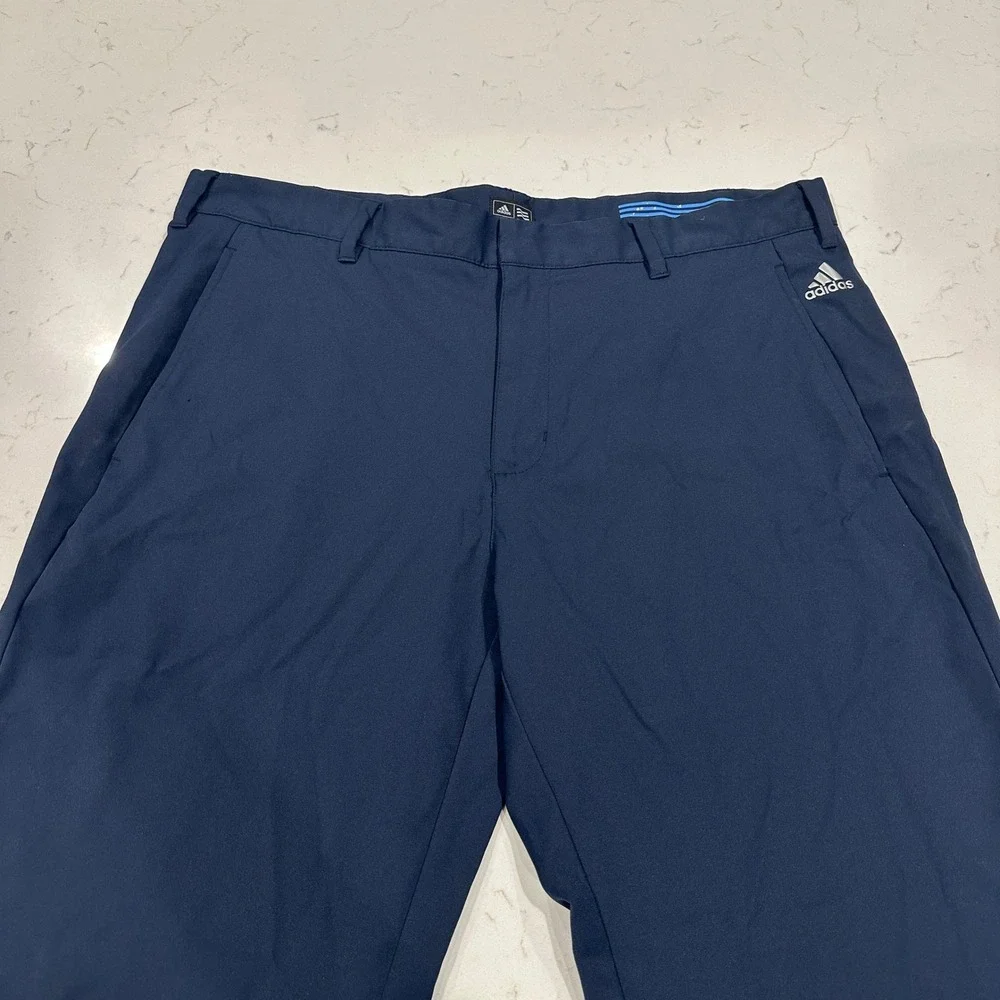 Adidas Mens Golf Pants Navy Blue Flat Front Performance Trousers 36x30